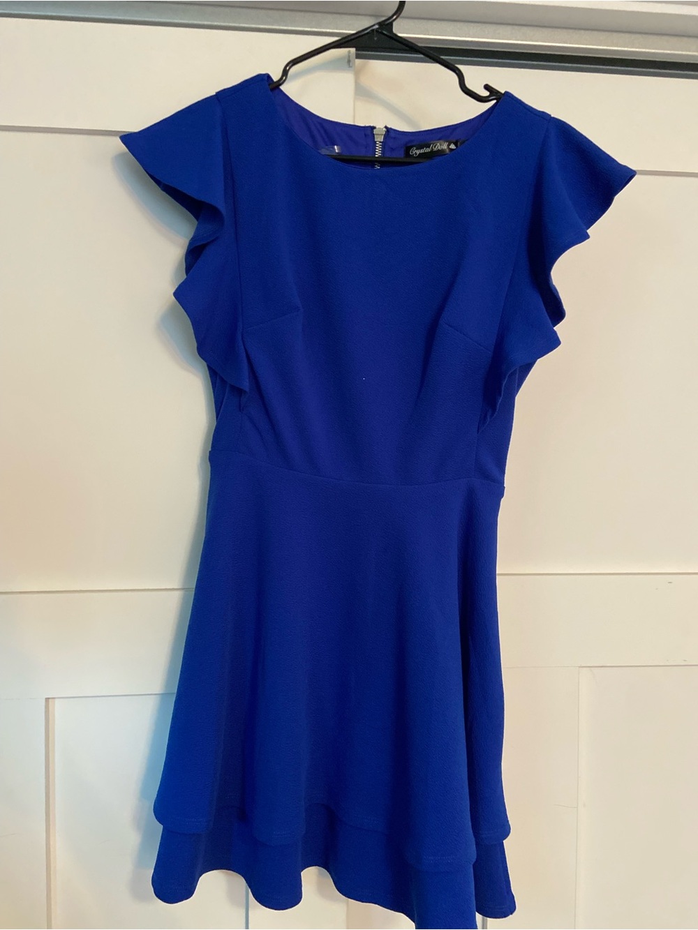 Crystal Doll Cobalt Blue Flutter Sleeve Fit-and-Flare Mini Dress